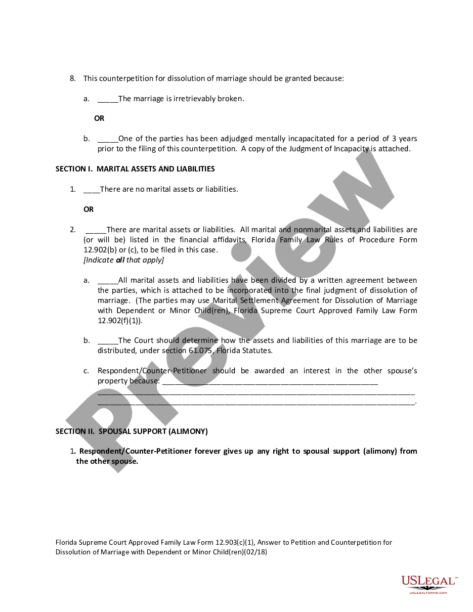 page 7 Answer to Petition and Counterpetition for Dissolution of Marriage with Dependent or Minor Children preview