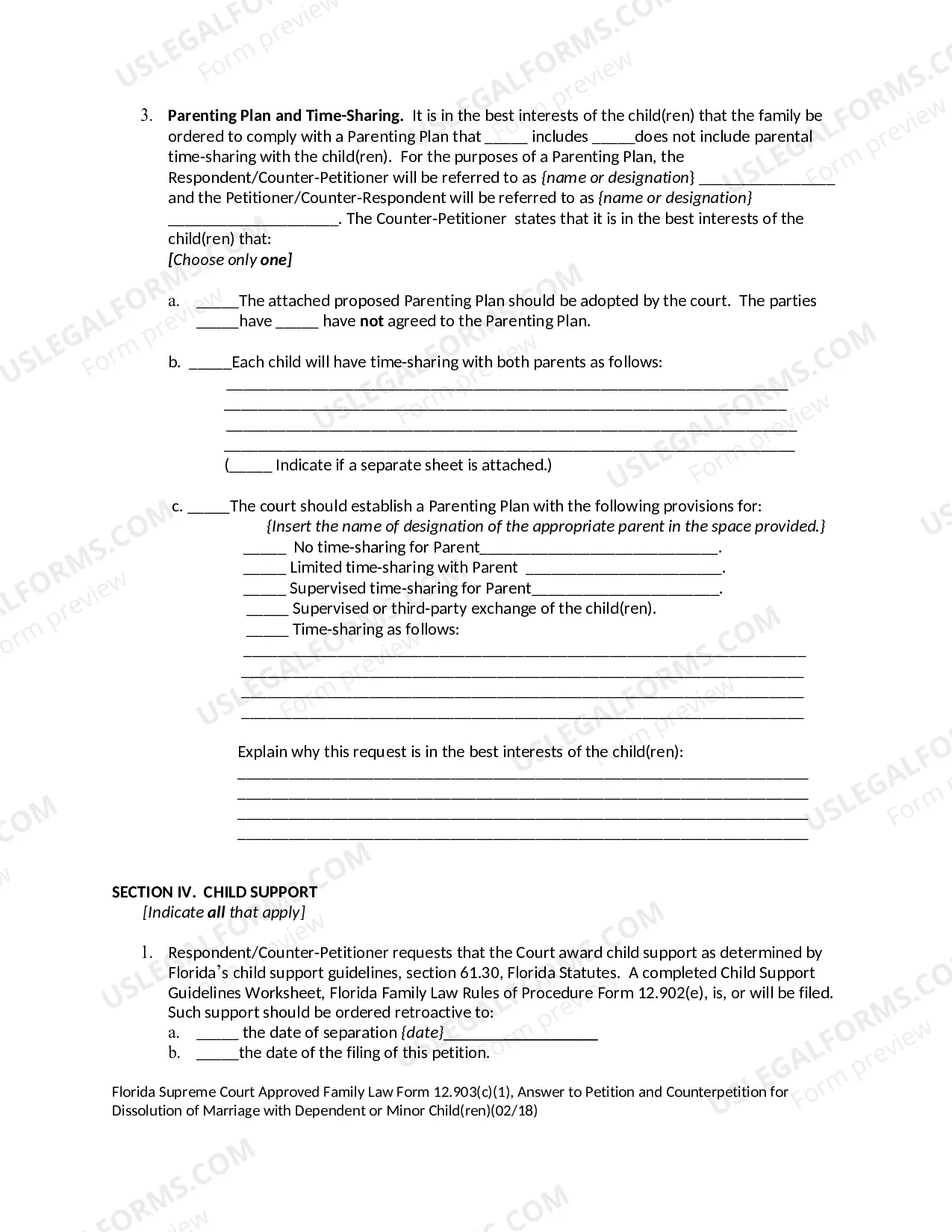 Preview Answer to Petition and Counterpetition for Dissolution of Marriage with Dependent or Minor Children