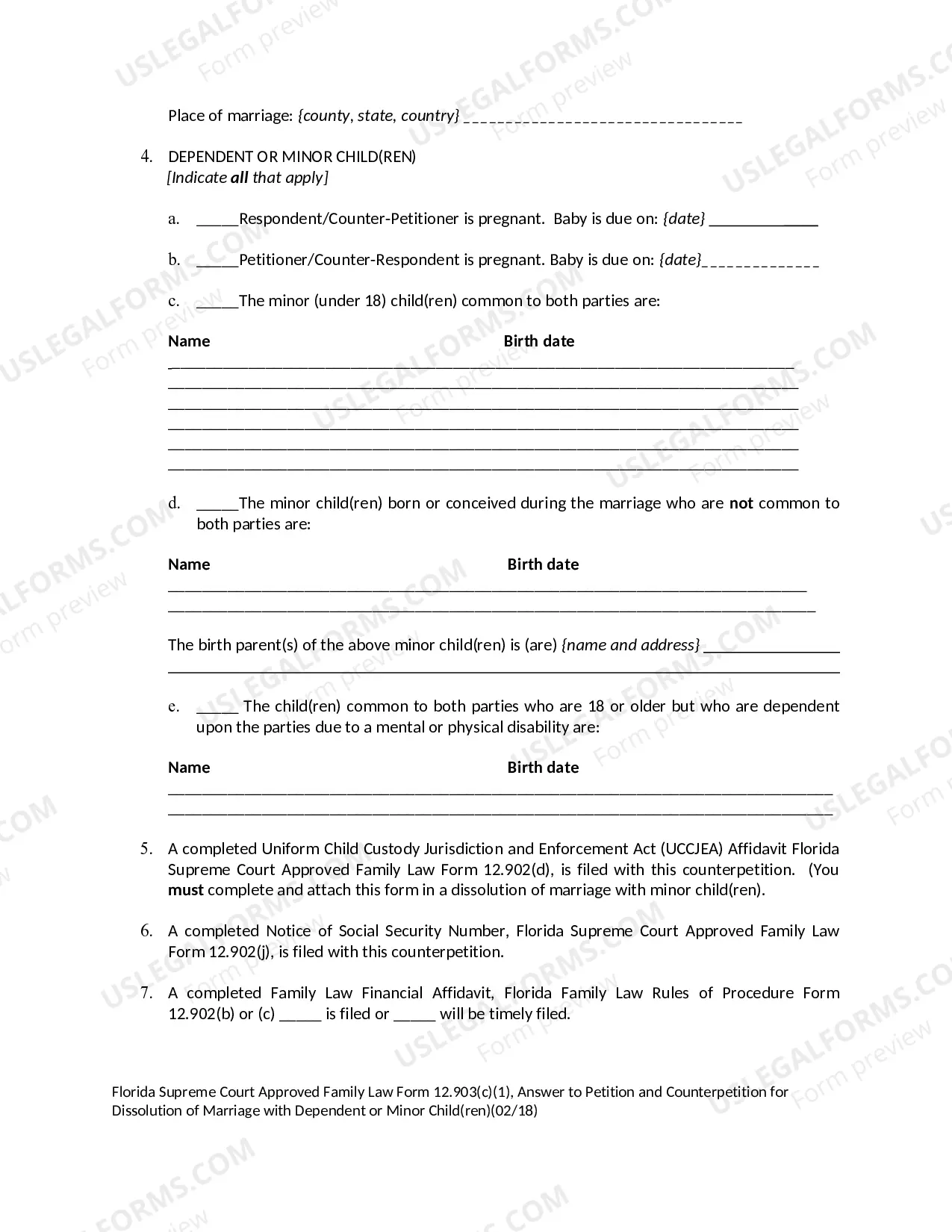 Preview Answer to Petition and Counterpetition for Dissolution of Marriage with Dependent or Minor Children