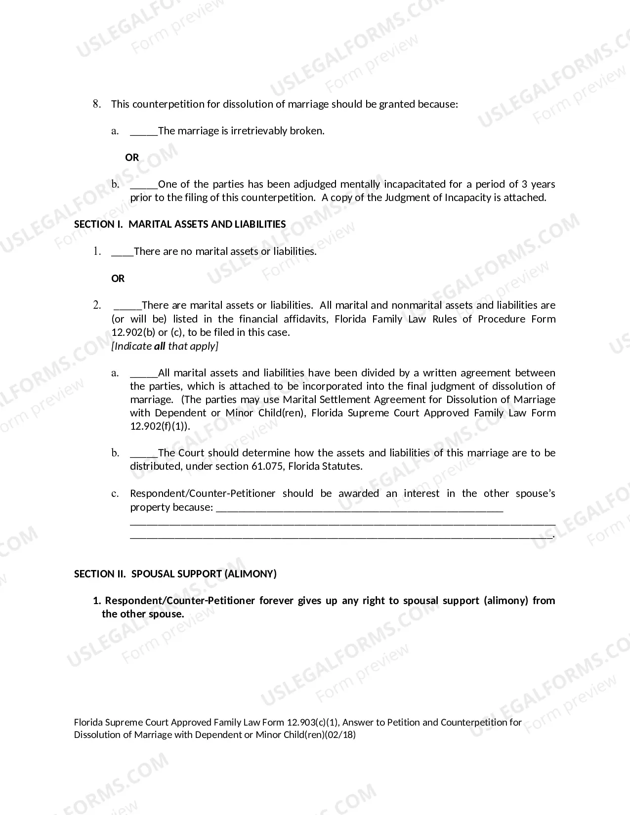 Preview Answer to Petition and Counterpetition for Dissolution of Marriage with Dependent or Minor Children