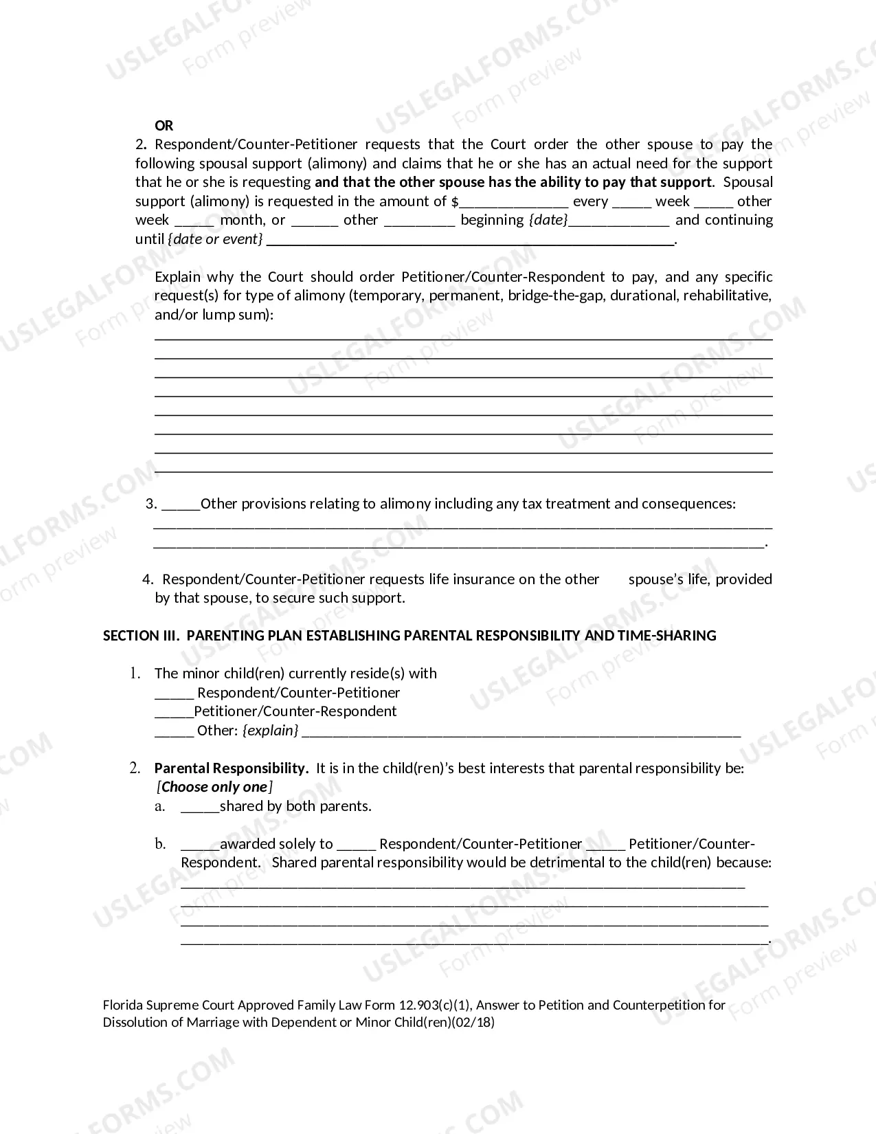 Preview Answer to Petition and Counterpetition for Dissolution of Marriage with Dependent or Minor Children