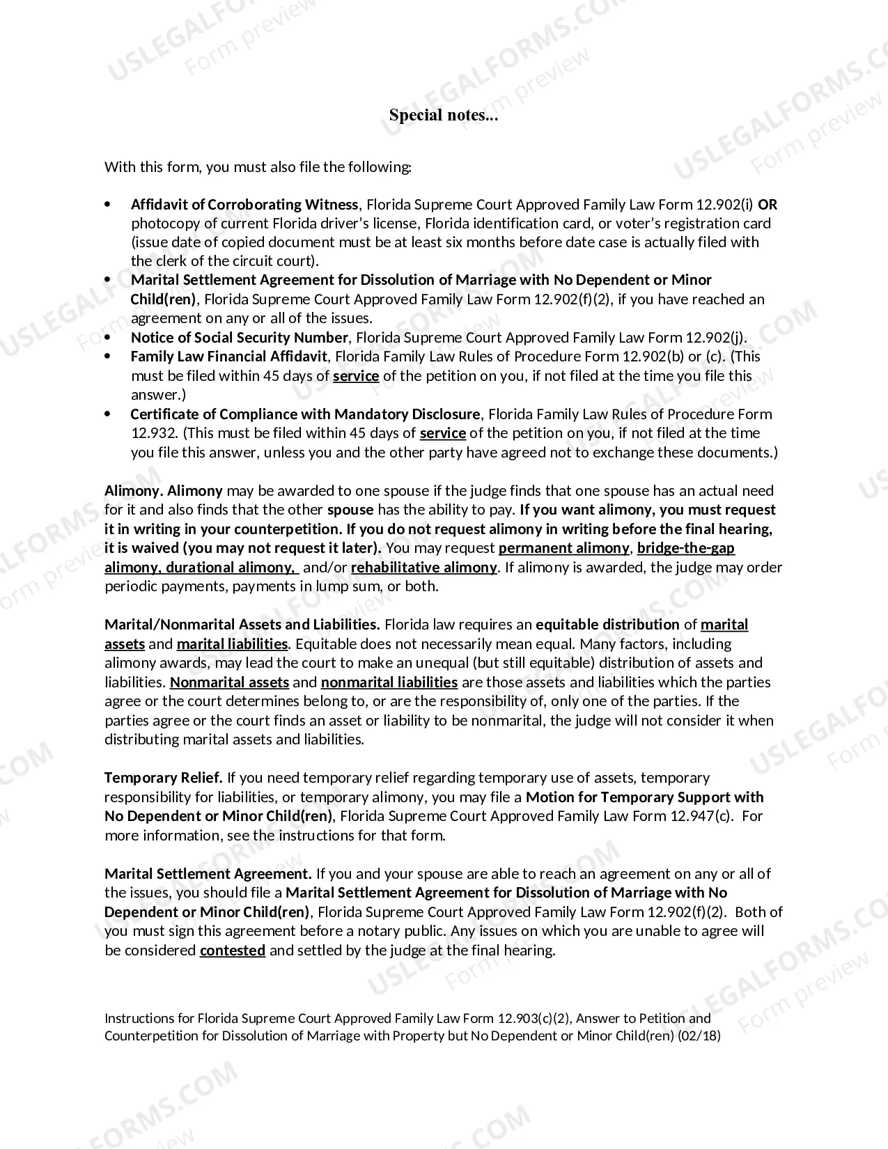 Preview Answer to Petition and Counterpetition for Dissolution of Marriage with Property but No Dependent or Minor Children