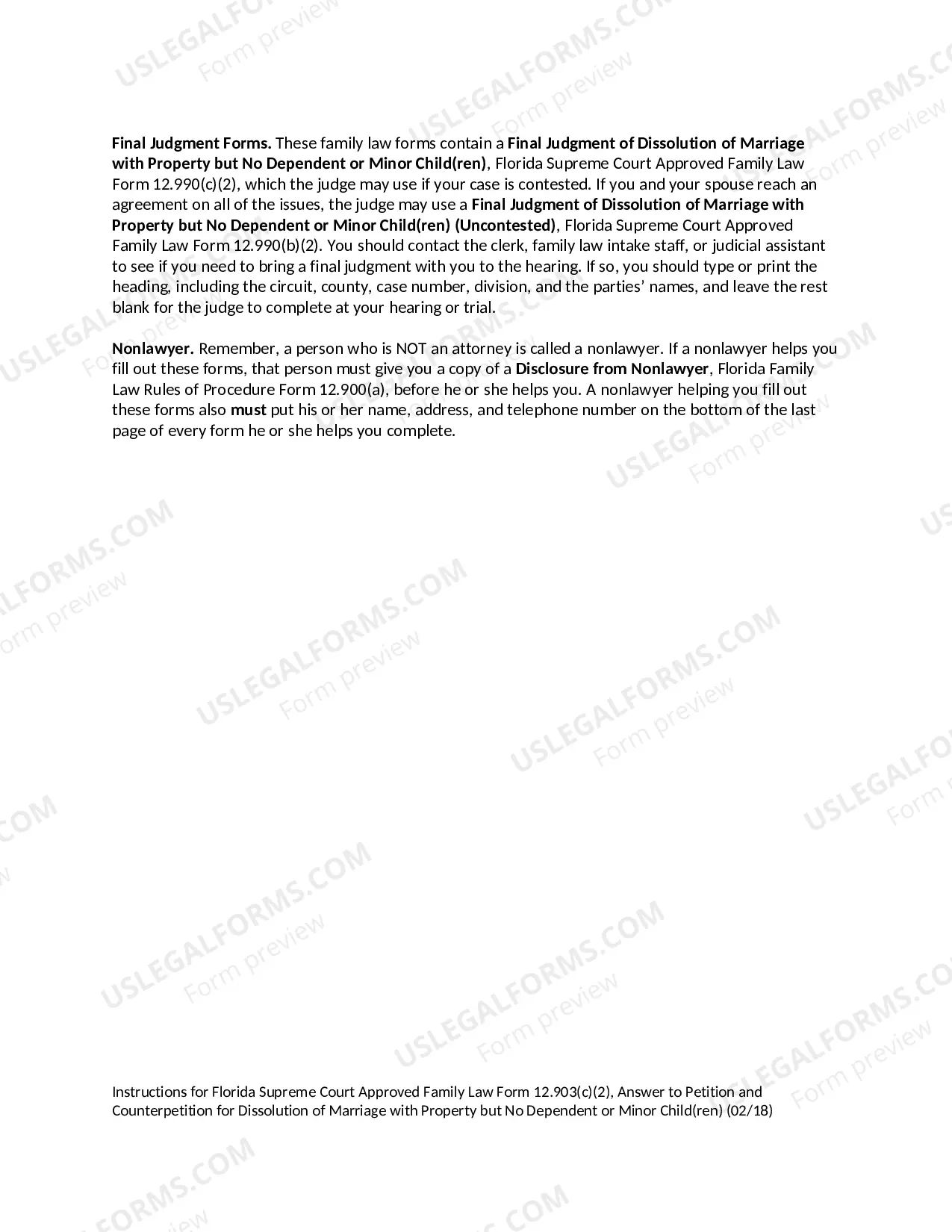 Preview Answer to Petition and Counterpetition for Dissolution of Marriage with Property but No Dependent or Minor Children