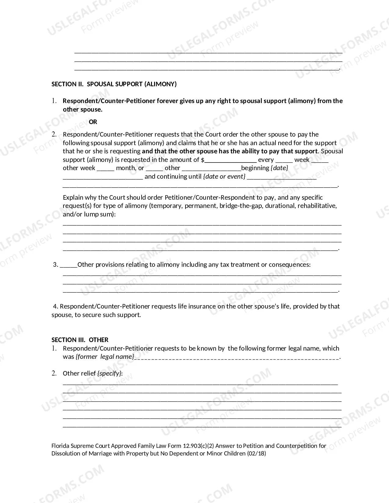Preview Answer to Petition and Counterpetition for Dissolution of Marriage with Property but No Dependent or Minor Children