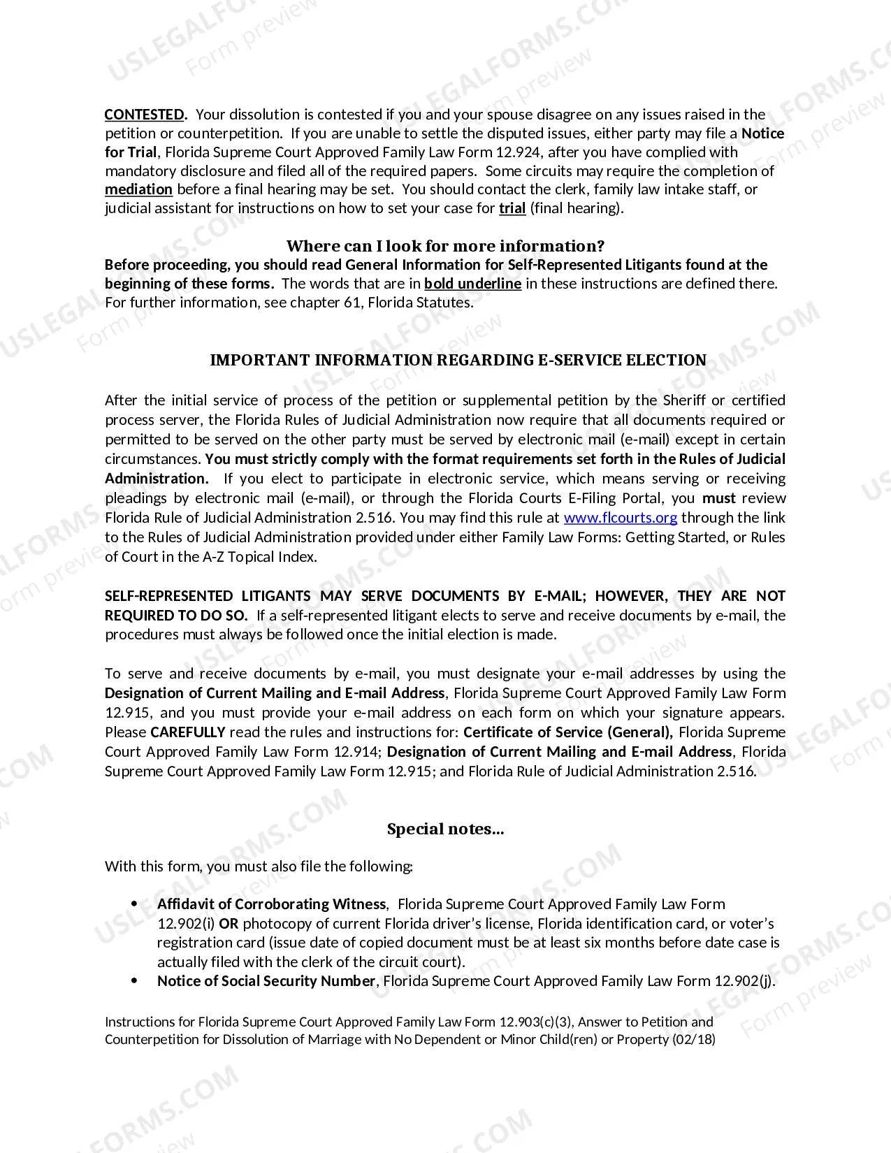 Preview Answer to Petition and Counterpetition for Dissolution of Marriage with No Dependent or Minor Children or Property