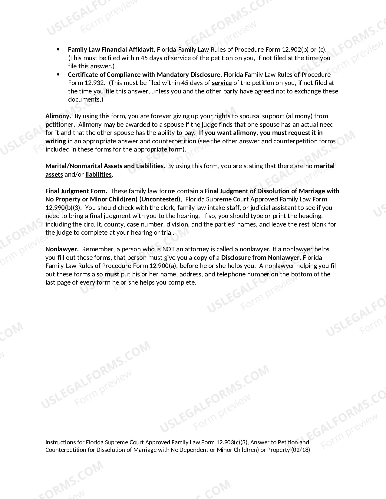 Preview Answer to Petition and Counterpetition for Dissolution of Marriage with No Dependent or Minor Children or Property