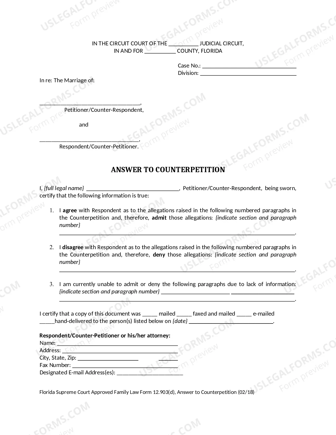 Preview Answer to Counterpetition