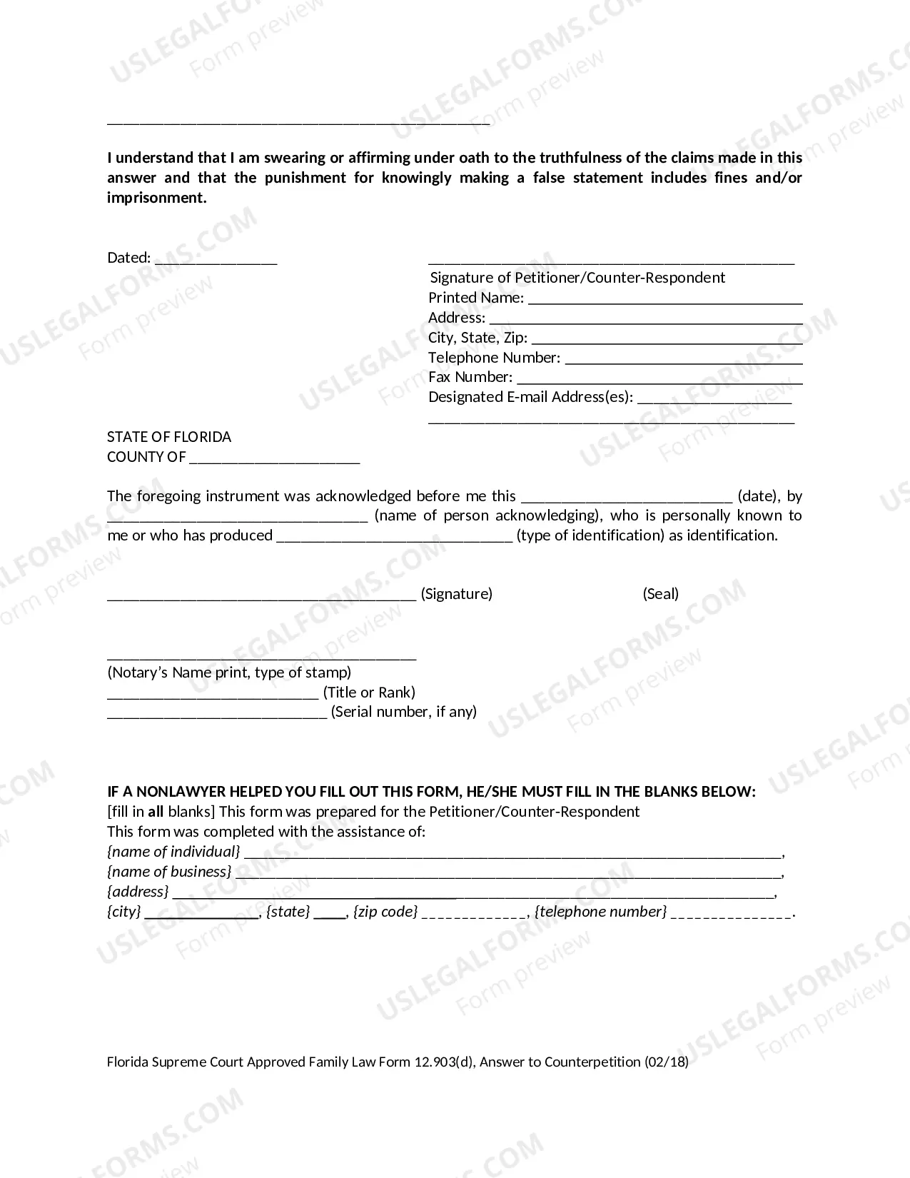 Preview Answer to Counterpetition