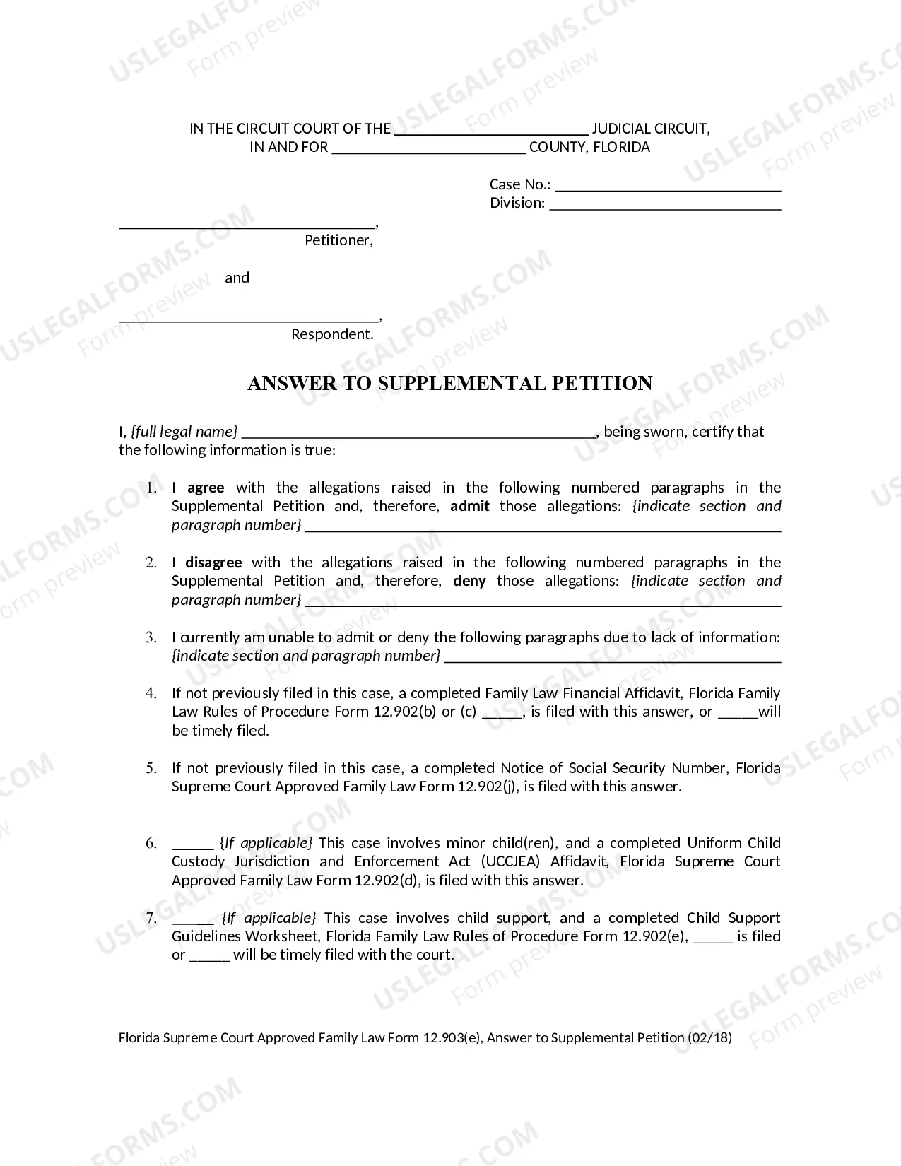 Preview Answer to Supplemental Petition