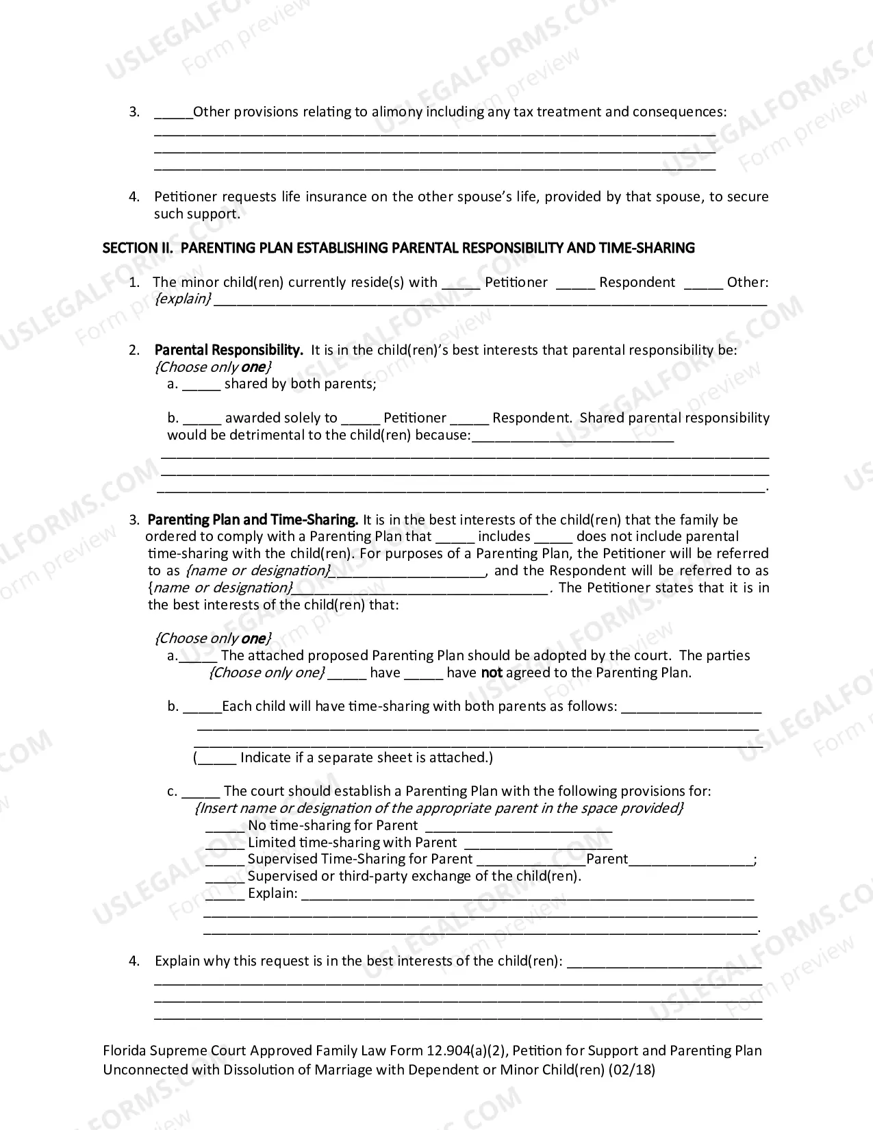 Preview Petition for Support and Parenting Plan Unconnected with Dissolution of Marriage with Dependent or Minor Child(ren)