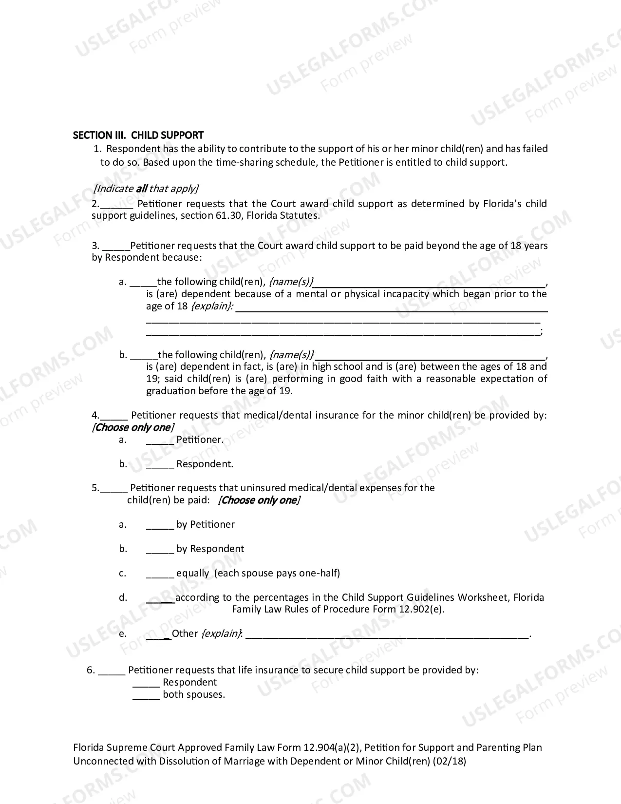Preview Petition for Support and Parenting Plan Unconnected with Dissolution of Marriage with Dependent or Minor Child(ren)