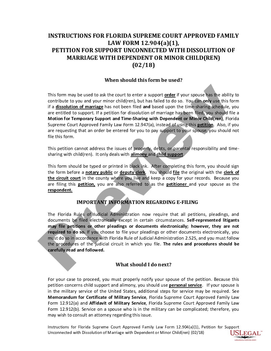 page 0 Petition for Support Unconnected with Dissolution of Marriage with Dependent or Minor Children preview