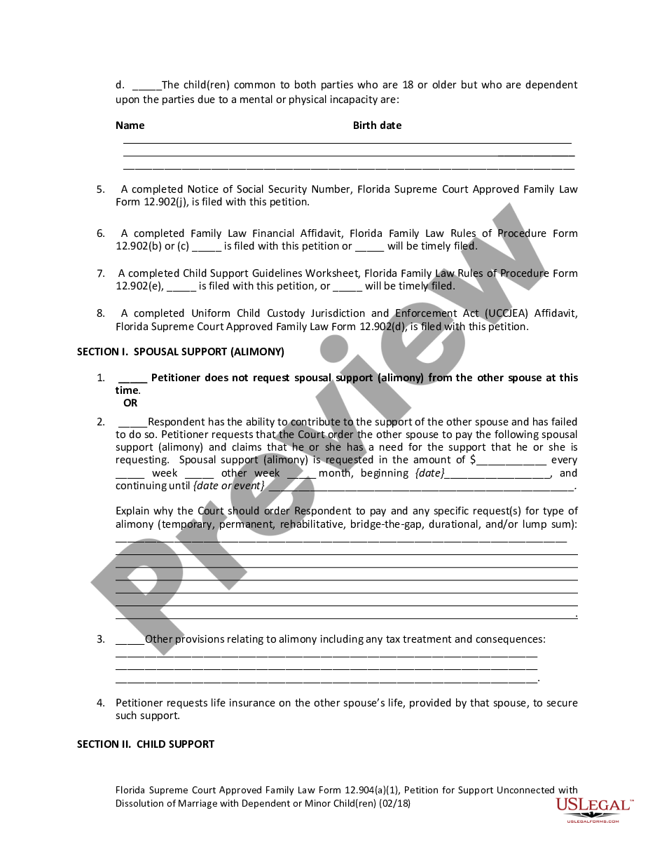 page 5 Petition for Support Unconnected with Dissolution of Marriage with Dependent or Minor Children preview