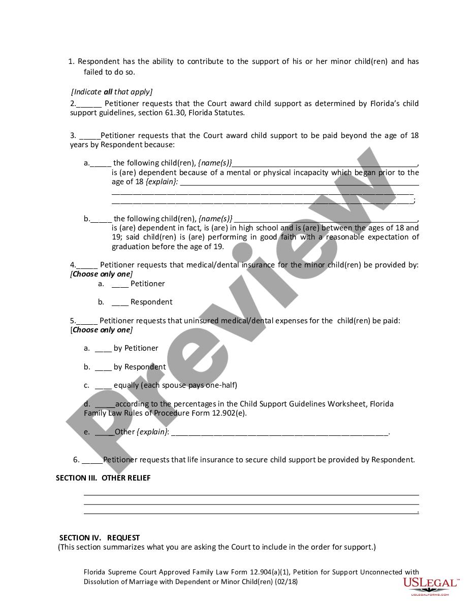 page 6 Petition for Support Unconnected with Dissolution of Marriage with Dependent or Minor Children preview