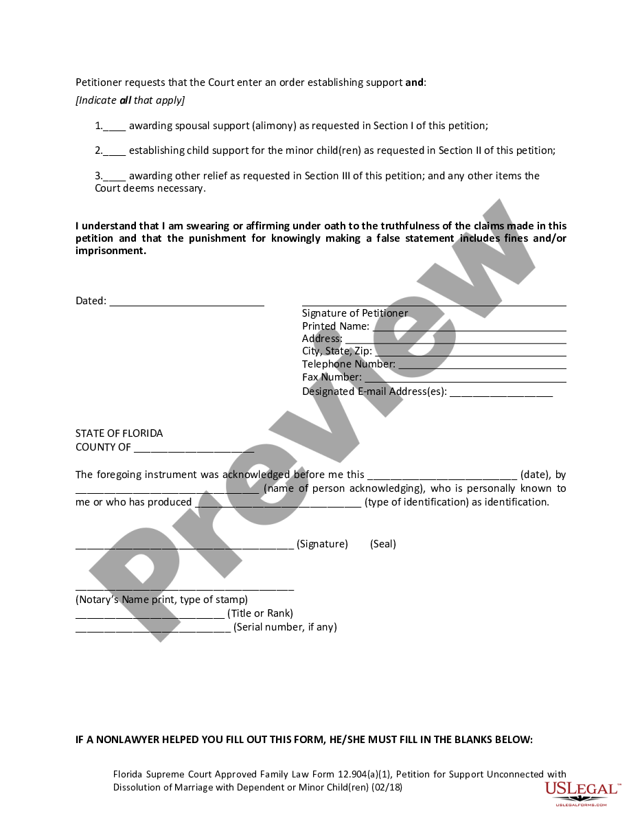 page 7 Petition for Support Unconnected with Dissolution of Marriage with Dependent or Minor Children preview