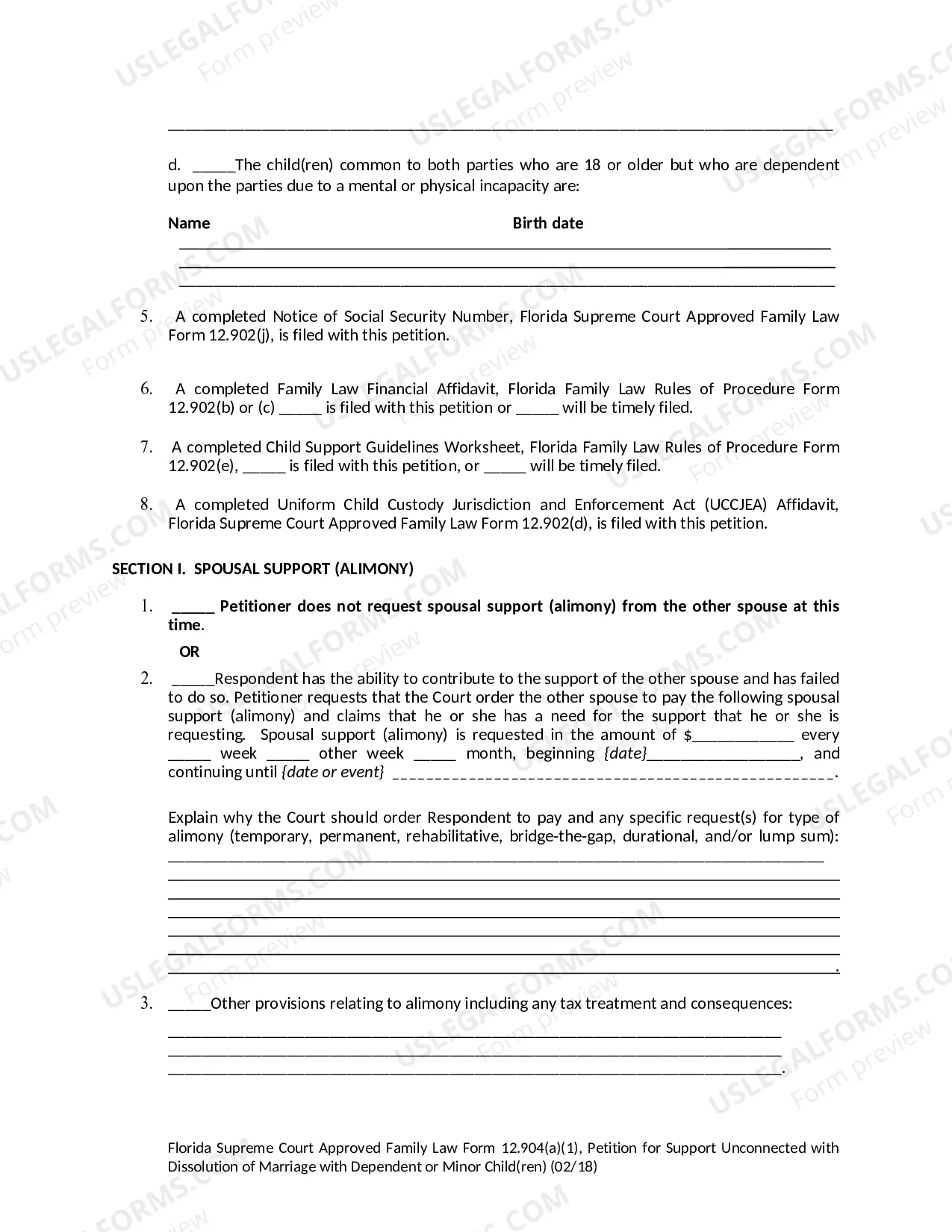 Preview Petition for Support Unconnected with Dissolution of Marriage with Dependent or Minor Children