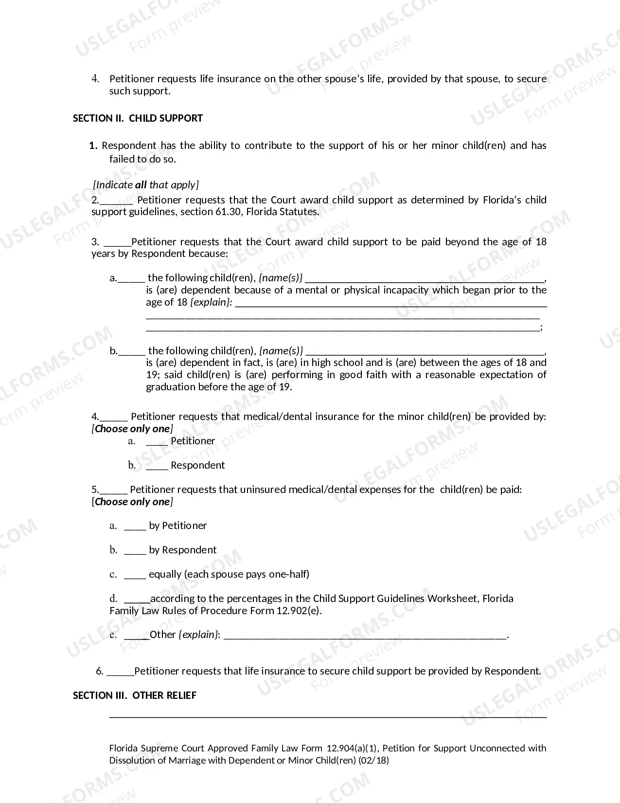 Preview Petition for Support Unconnected with Dissolution of Marriage with Dependent or Minor Children