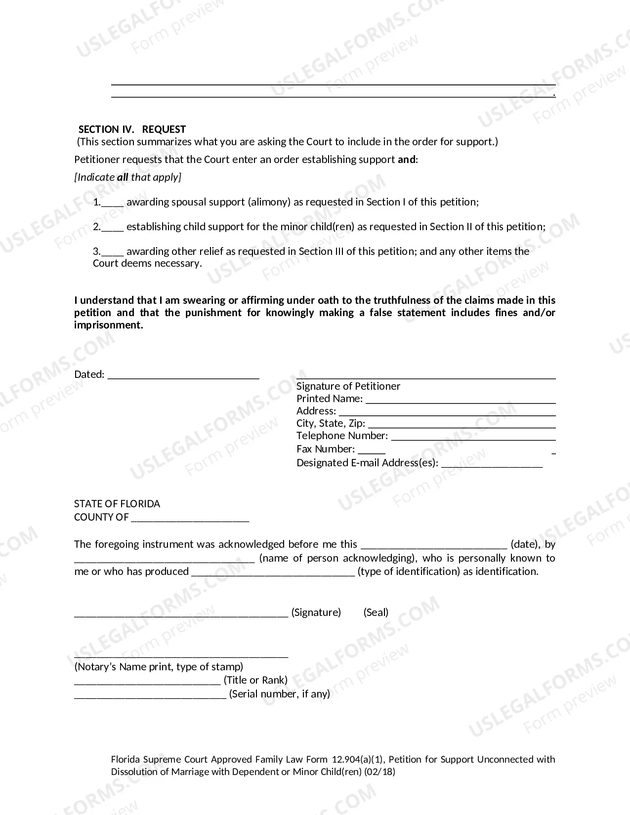 Preview Petition for Support Unconnected with Dissolution of Marriage with Dependent or Minor Children