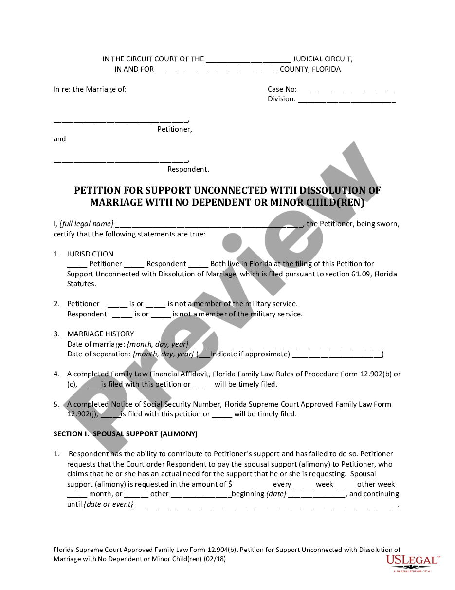 page 3 Petition for Support Unconnected With Dissolution of Marriage with No Dependent or Minor Children preview