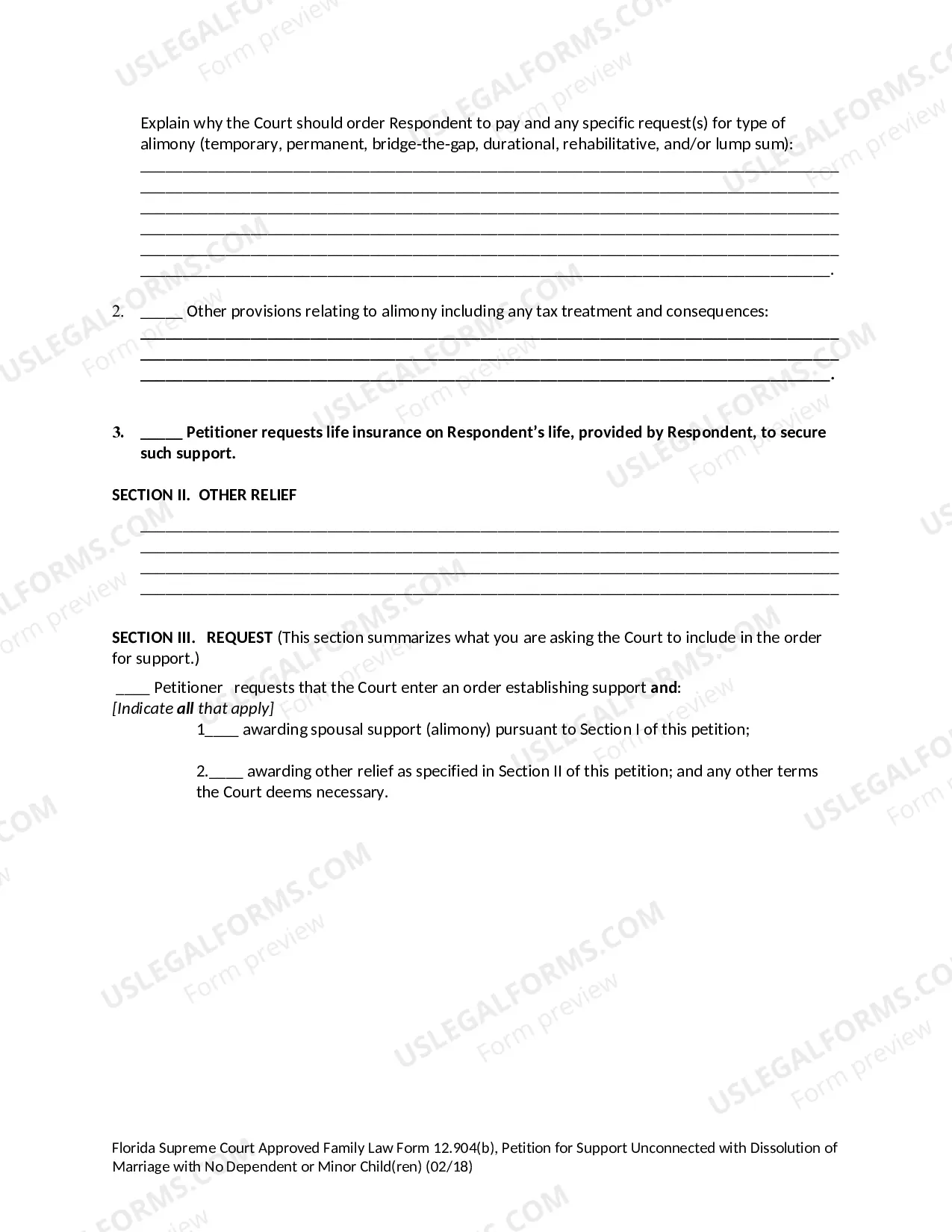 Preview Petition for Support Unconnected With Dissolution of Marriage with No Dependent or Minor Children