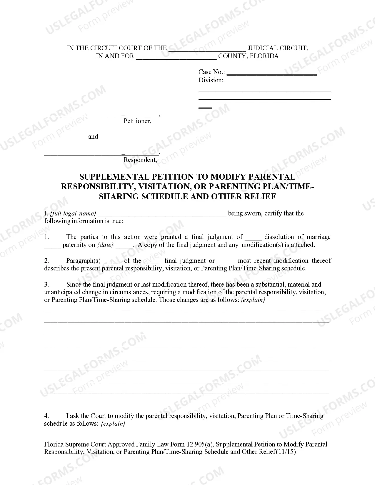 Preview Supplemental Petition to Modify Custody or Visitation and Other Relief
