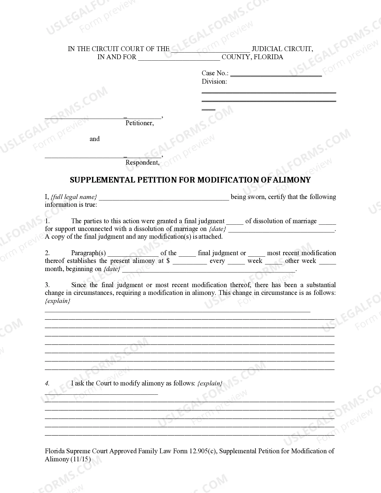 Preview Supplemental Petition for Modification of Alimony