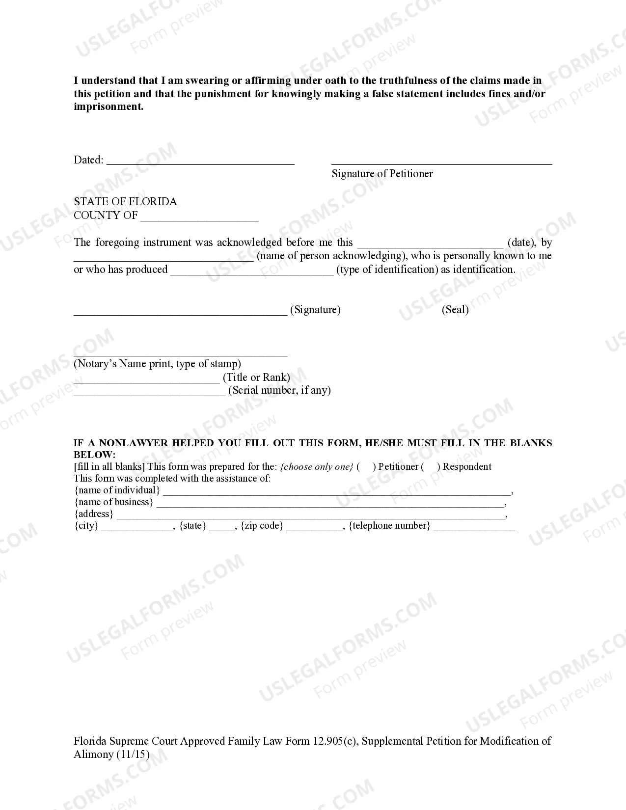 Preview Supplemental Petition for Modification of Alimony