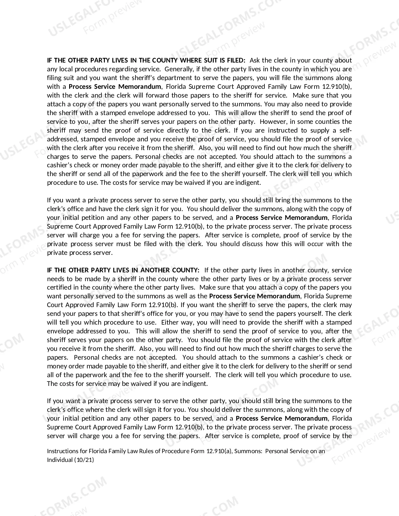 Preview Summons - Personal Service on an Individual