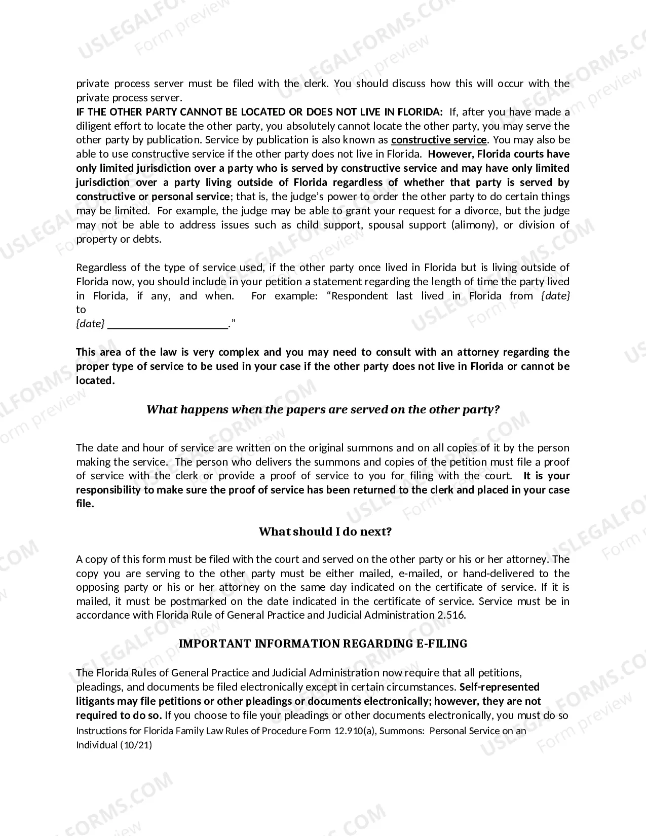 Preview Summons - Personal Service on an Individual