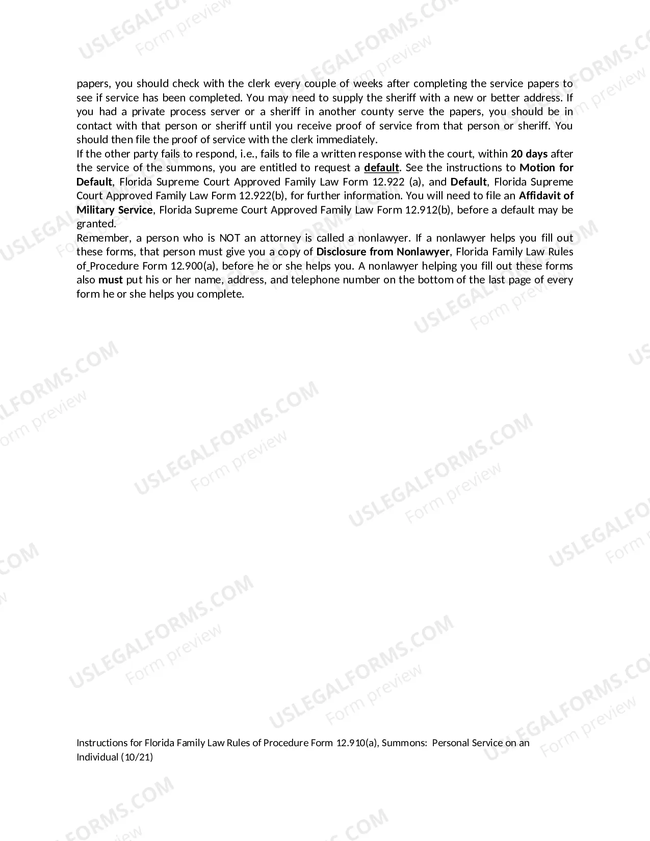 Preview Summons - Personal Service on an Individual