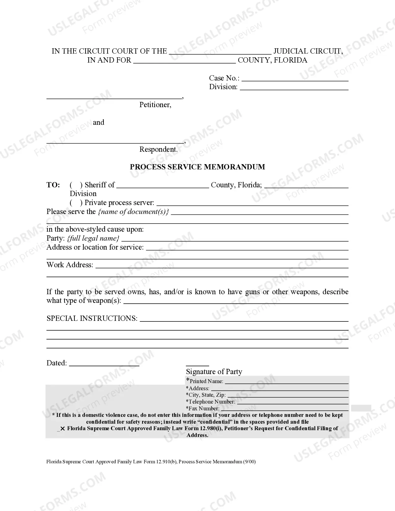 Preview Process Service Memorandum