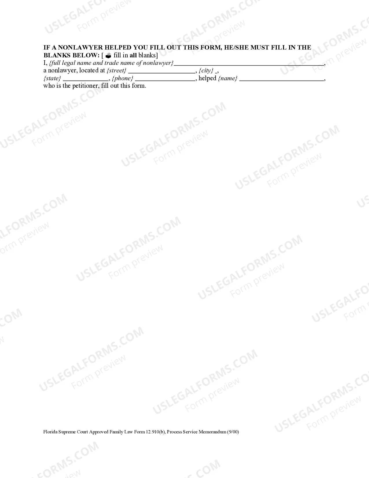 Preview Process Service Memorandum