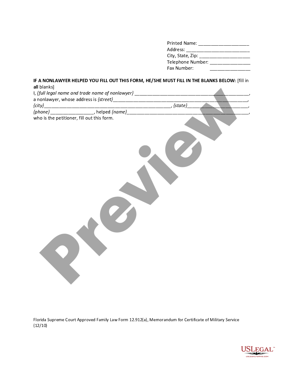 form Memorandum for Certificate of Military Service preview