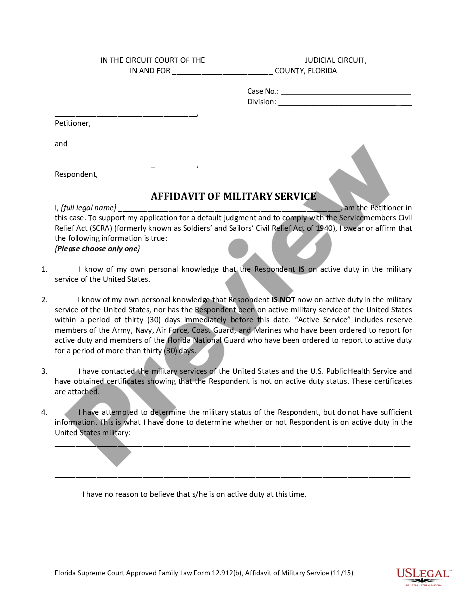 form Non-Military Affidavit preview