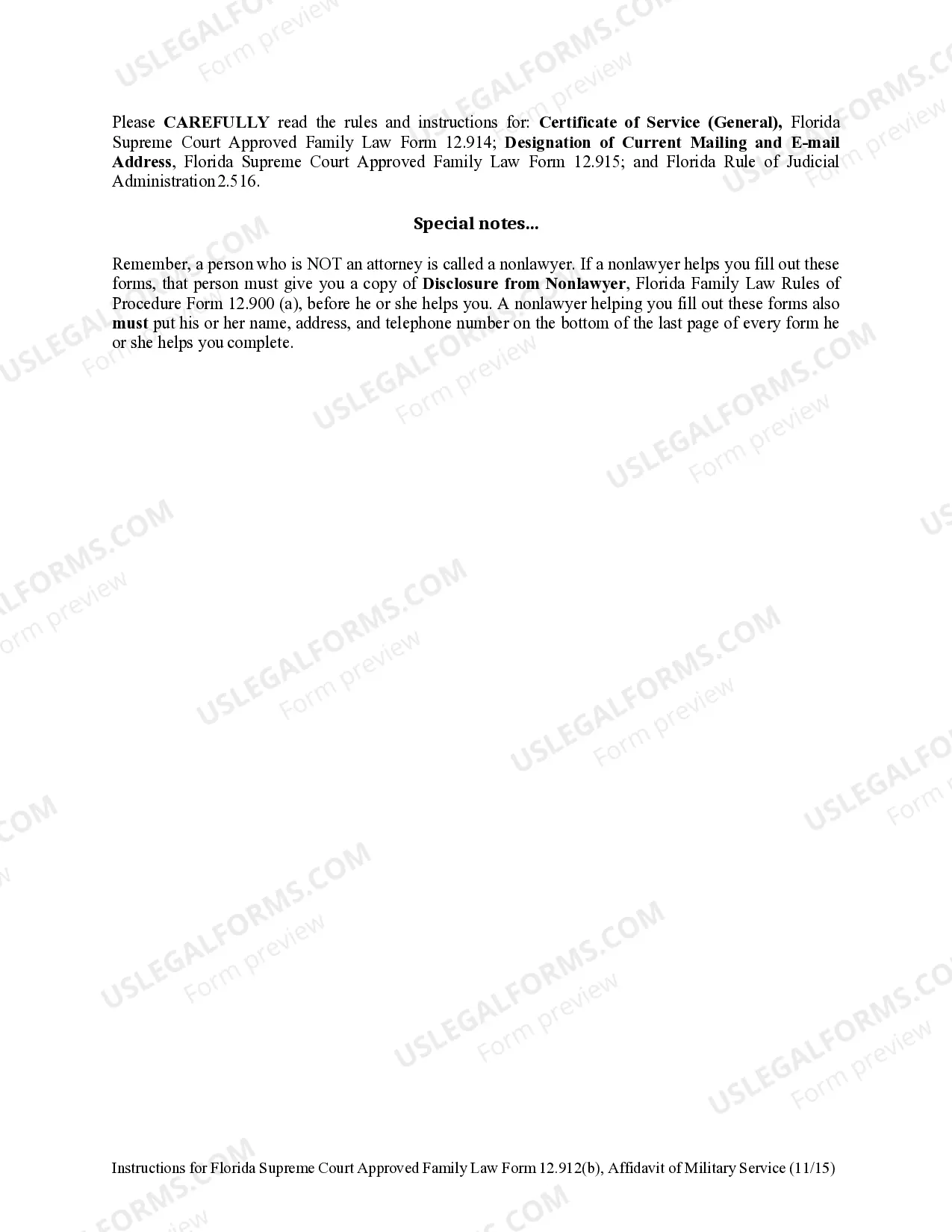 Preview Non-Military Affidavit