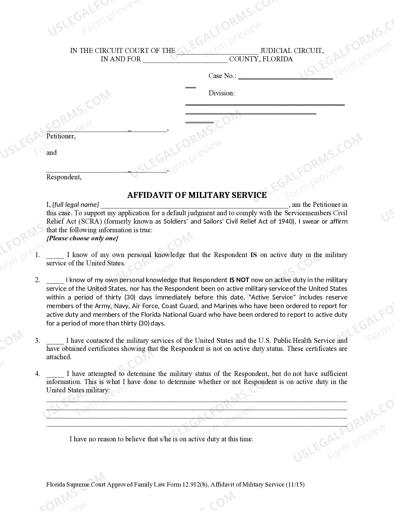Preview Non-Military Affidavit