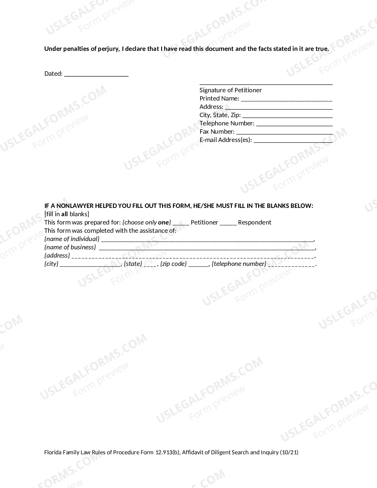 Preview Affidavit of Diligent Search And Inquiry
