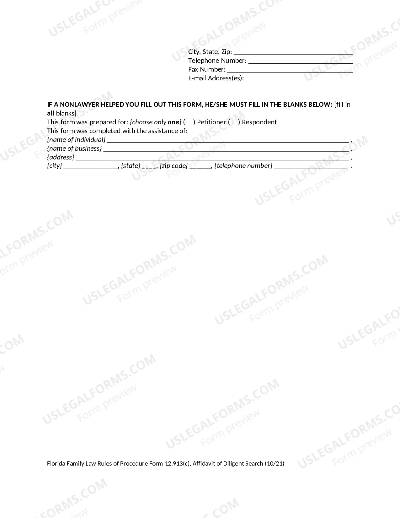 Preview Affidavit Of Diligent Search