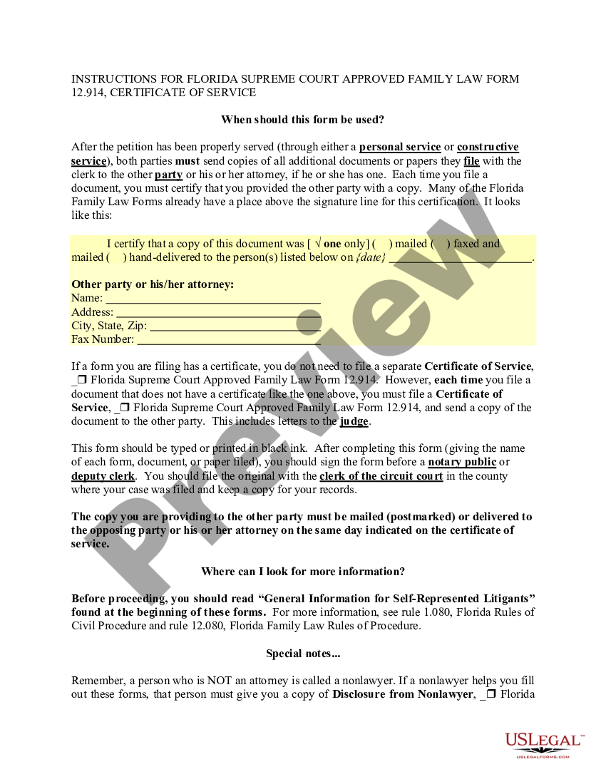 Florida Certificate of Service Certificate Of Service Florida US