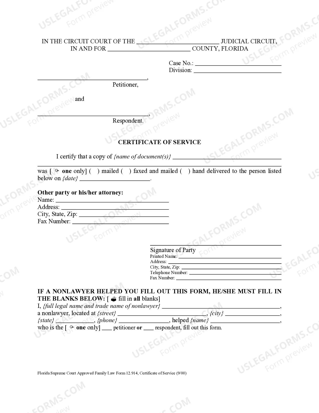 Preview Certificate of Service