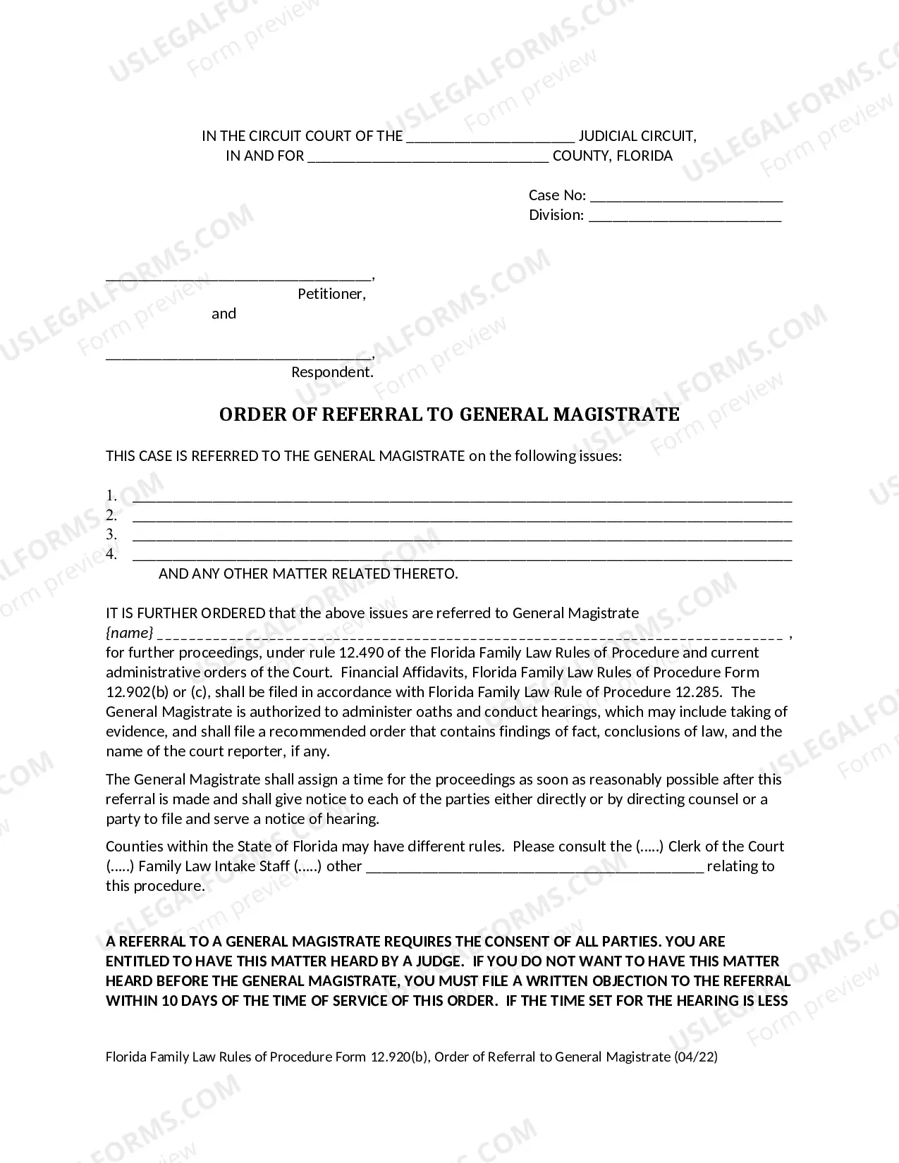 Preview Motion for Referral to General Magistrate - Order of Referral to General Magistrate - Notice of Hearing Before General Magistrate
