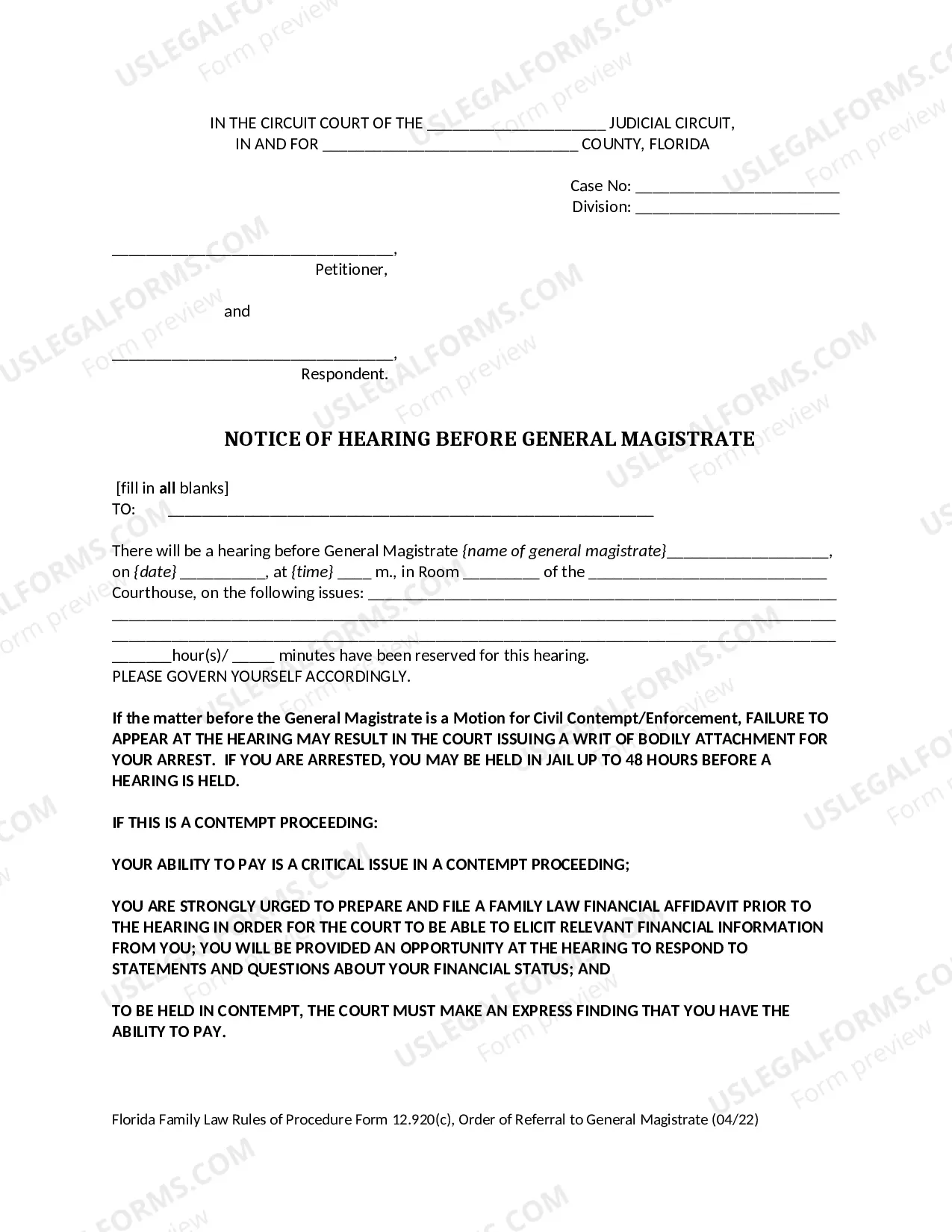 Preview Motion for Referral to General Magistrate - Order of Referral to General Magistrate - Notice of Hearing Before General Magistrate