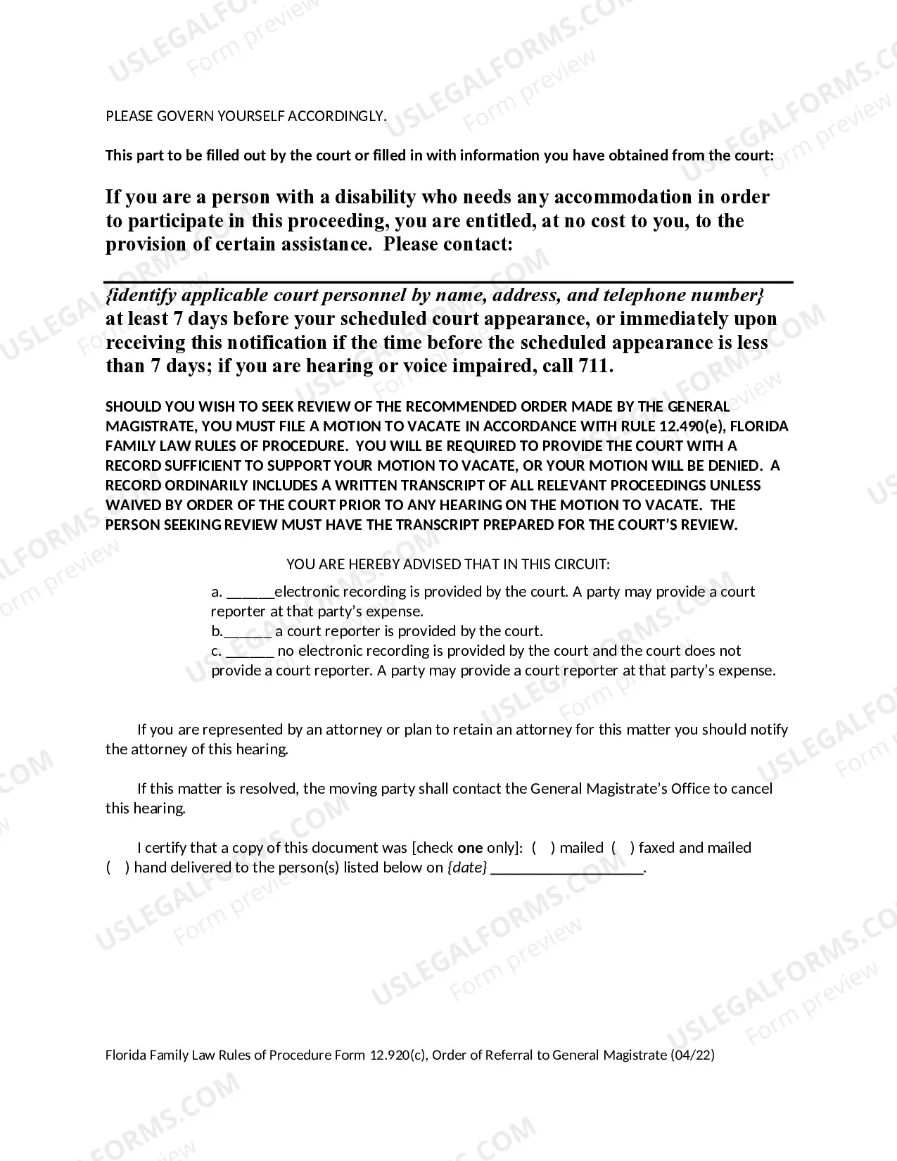 Preview Motion for Referral to General Magistrate - Order of Referral to General Magistrate - Notice of Hearing Before General Magistrate