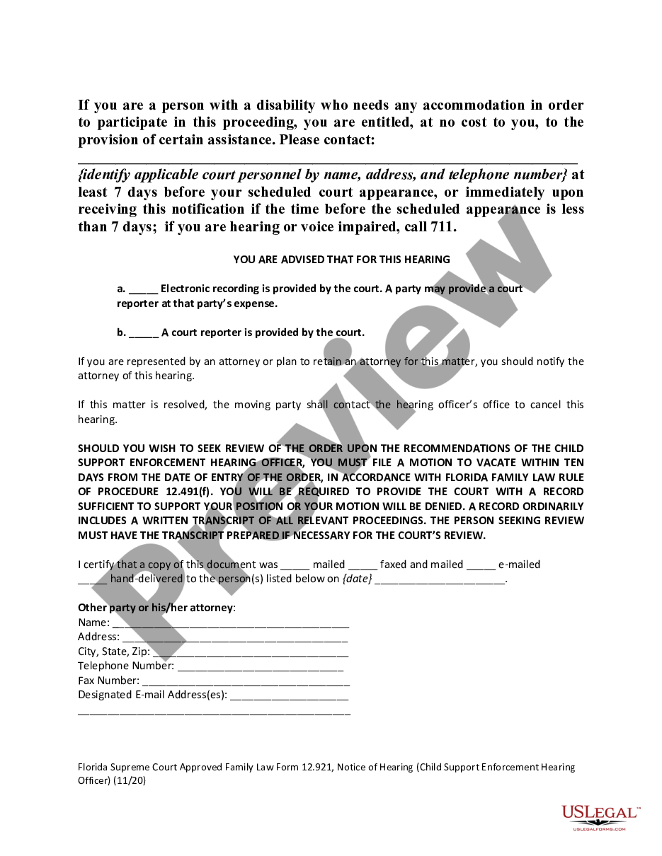 form Notice of Hearing - Child Support Enforcement Hearing Officer preview