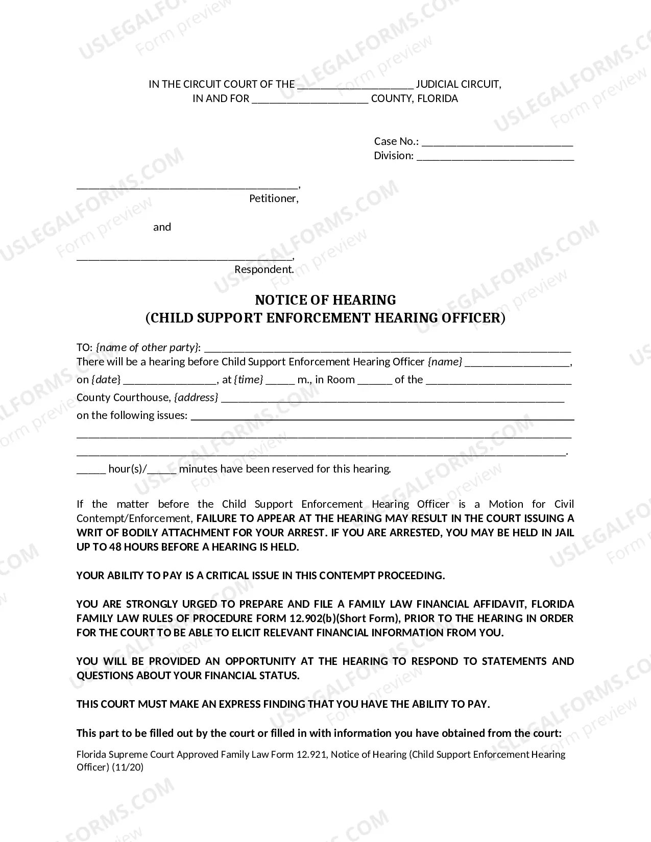 Preview Notice of Hearing - Child Support Enforcement Hearing Officer