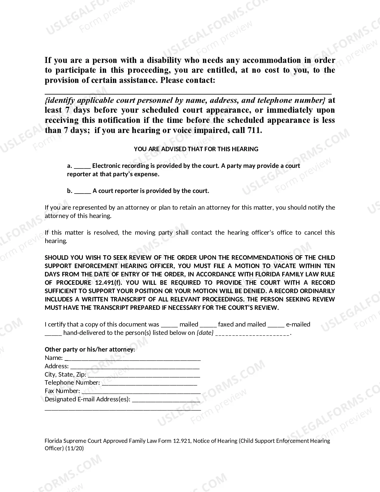 Preview Notice of Hearing - Child Support Enforcement Hearing Officer