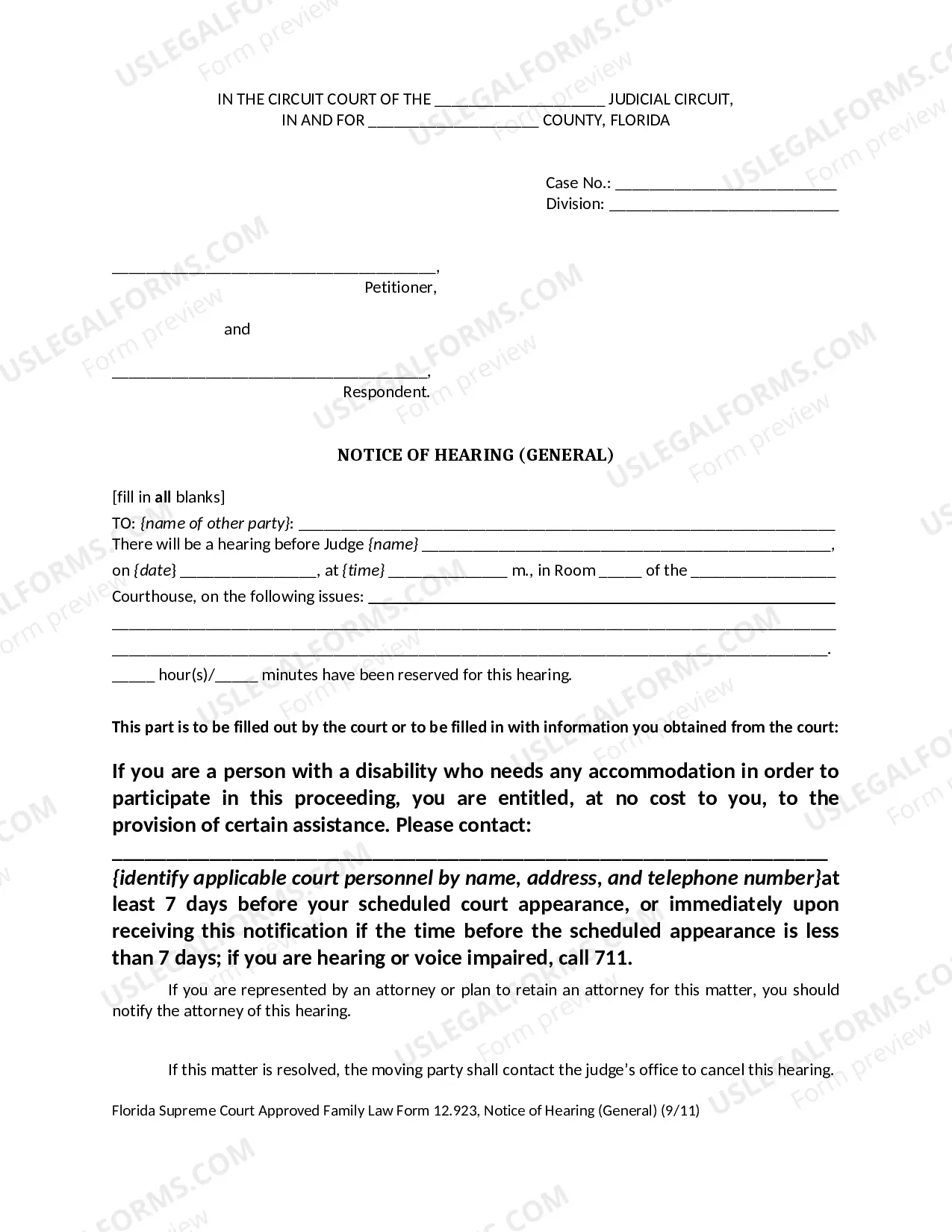 Preview Notice of Hearing - General