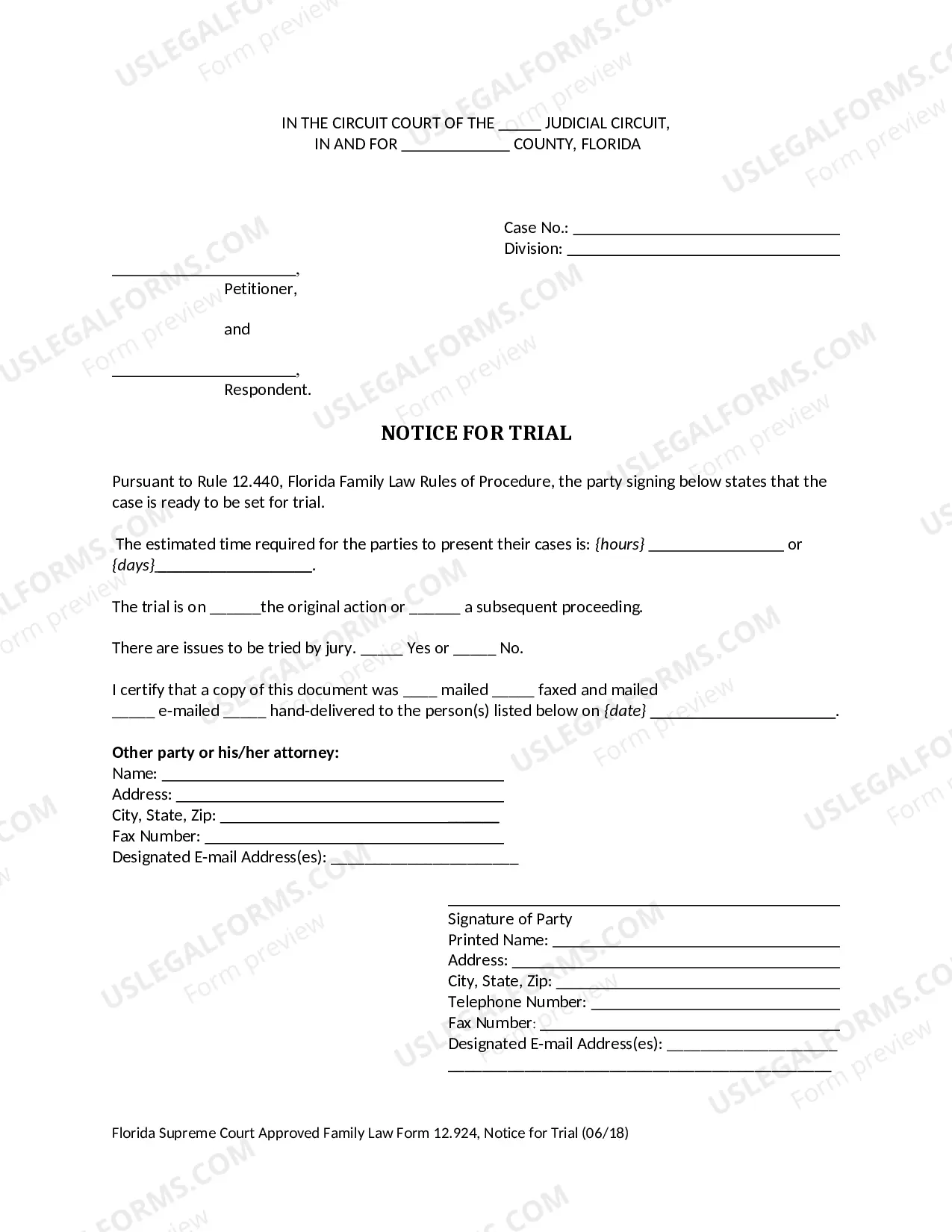 Preview Notice for Trial