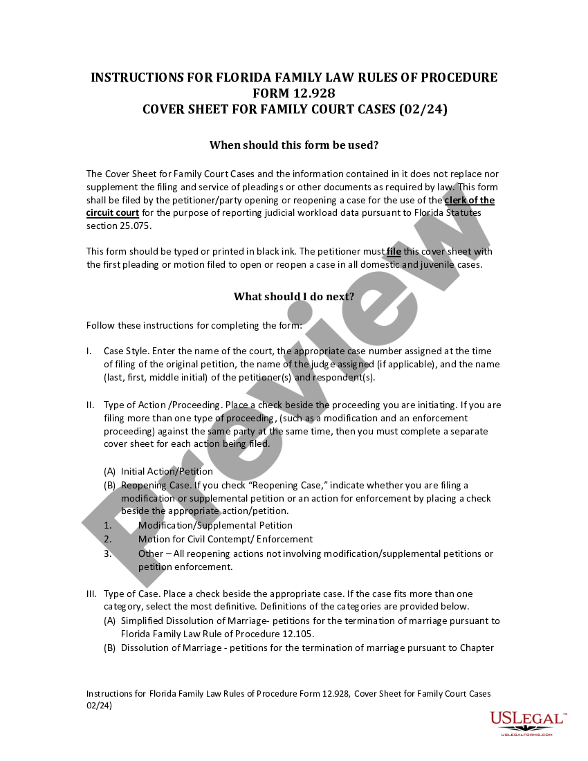 Miami Dade Florida Cover Sheet for Family Court Cover Sheet For