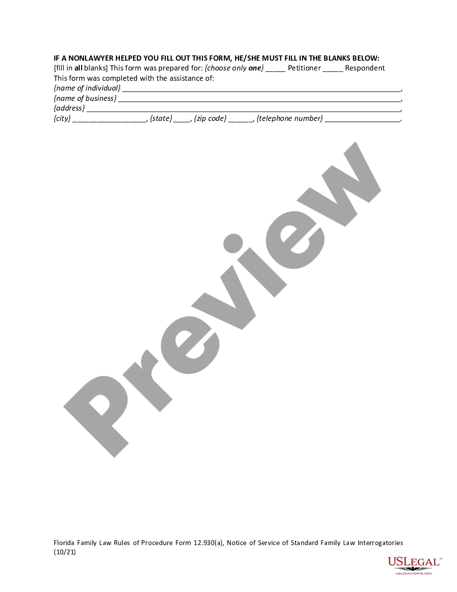 form Notice of Service of Standard Family Law Interrogatories preview